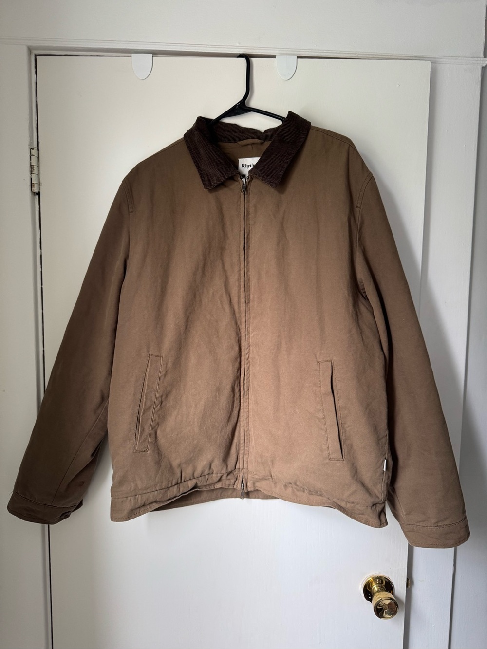 Men's: Rythym - Brown Canvas Jacket with Corduroy Collar Sherpa Lining - XL